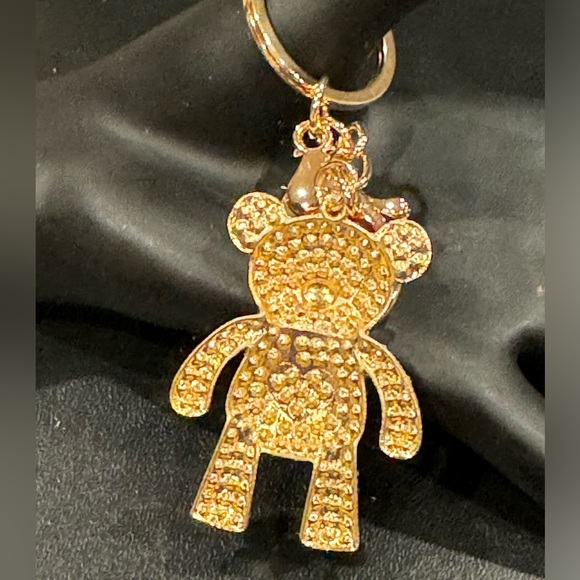 BAG CHARM  Gold Tone Clear Heart Blue Crystal Bear Bag Charm Keychain Mint - Picture 4 of 7
